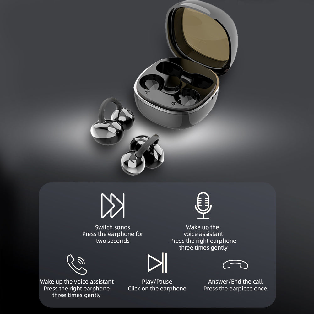 SENBONO Q11 Lightweight Clip-on Wireless Bluetooth Earphones - Open-ear design, stereo sound, high-definition calls, IPX4 waterproof and sweatproof, long standby time, low latency for gaming, compatible with both IOS and Android.