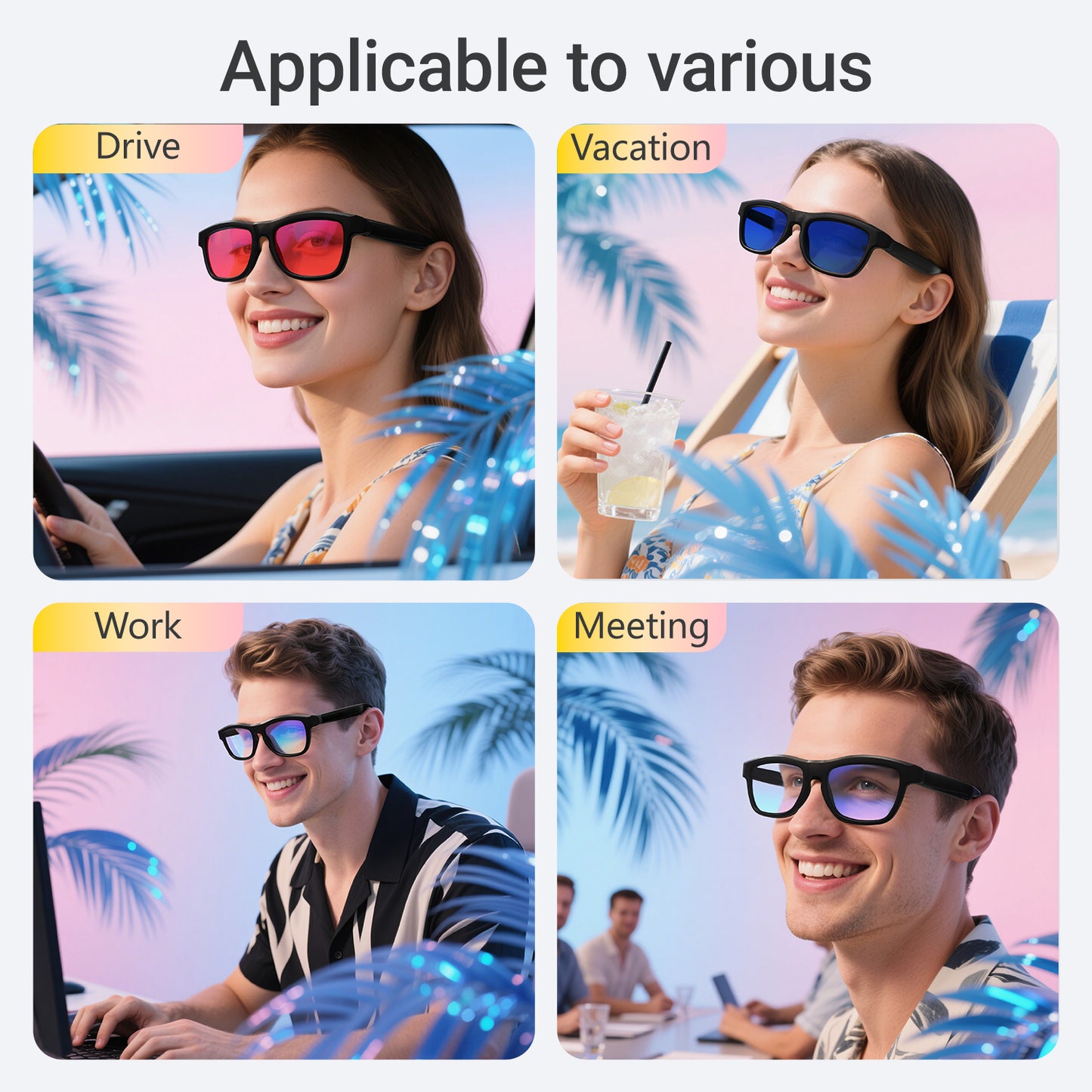 SENBONO Smart translation glasses GV90 lenses slide to change color UV400 anti-dizziness unilateral magnetic charging answering and making calls playing music and remote control photography
