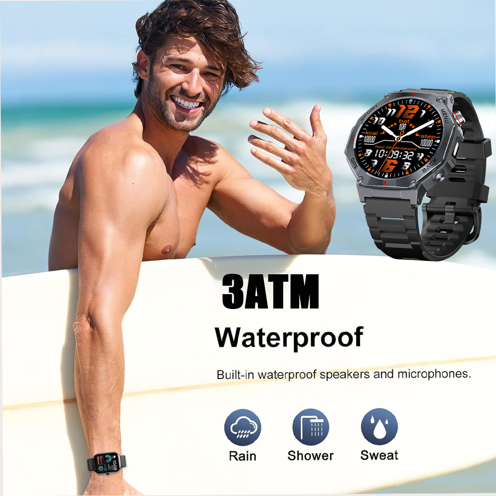 SENBONO Men's Smartwatch V20 with GPS + offline map 1.43-inch touchscreen dual-mode Bluetooth calling instant connection multiple sports modes Ideal for sports and fitness