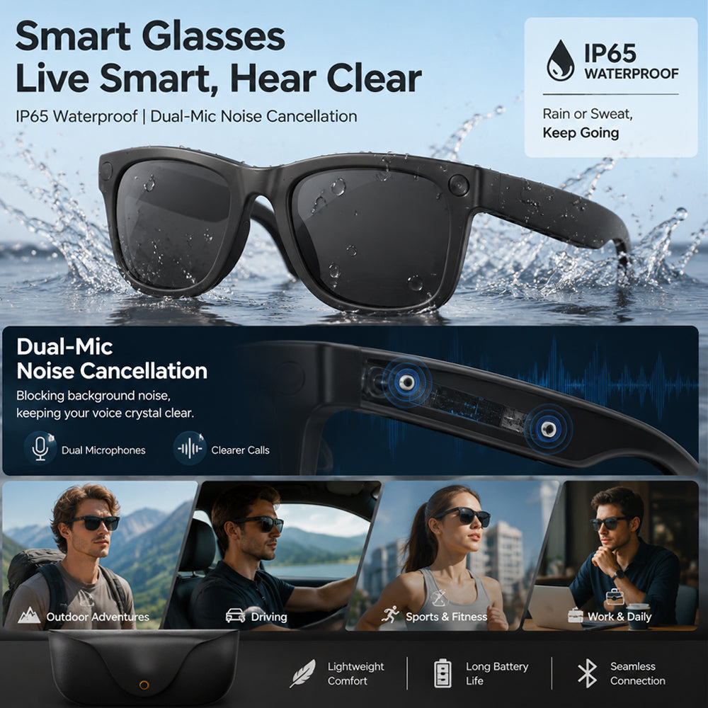 SENBONO MT5 Ultra AI Smart Camera Glasses: 8MP video recording, camera, object recognition, AI translation, wireless calling, Hi-Fi audio, dual-microphone noise reduction, smart camera glasses with built-in camera.