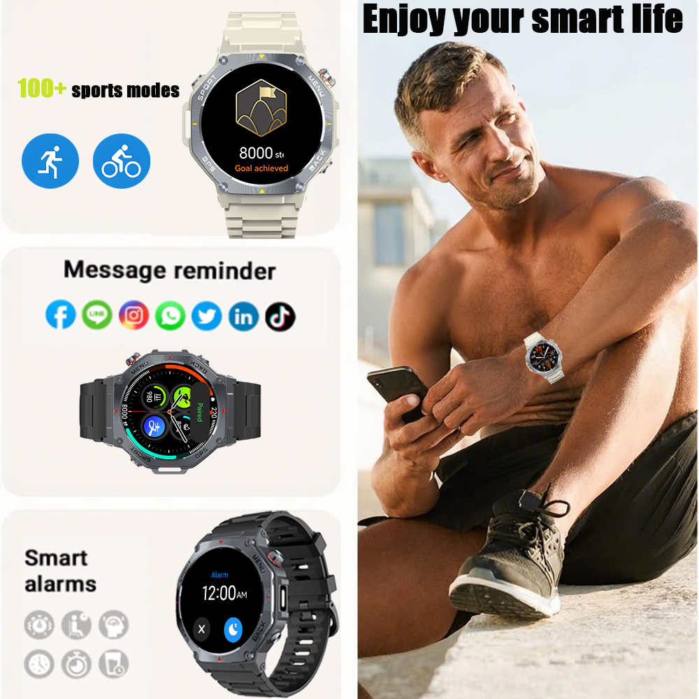 SENBONO Men's Smartwatch V20 with GPS + offline map 1.43-inch touchscreen dual-mode Bluetooth calling instant connection multiple sports modes Ideal for sports and fitness