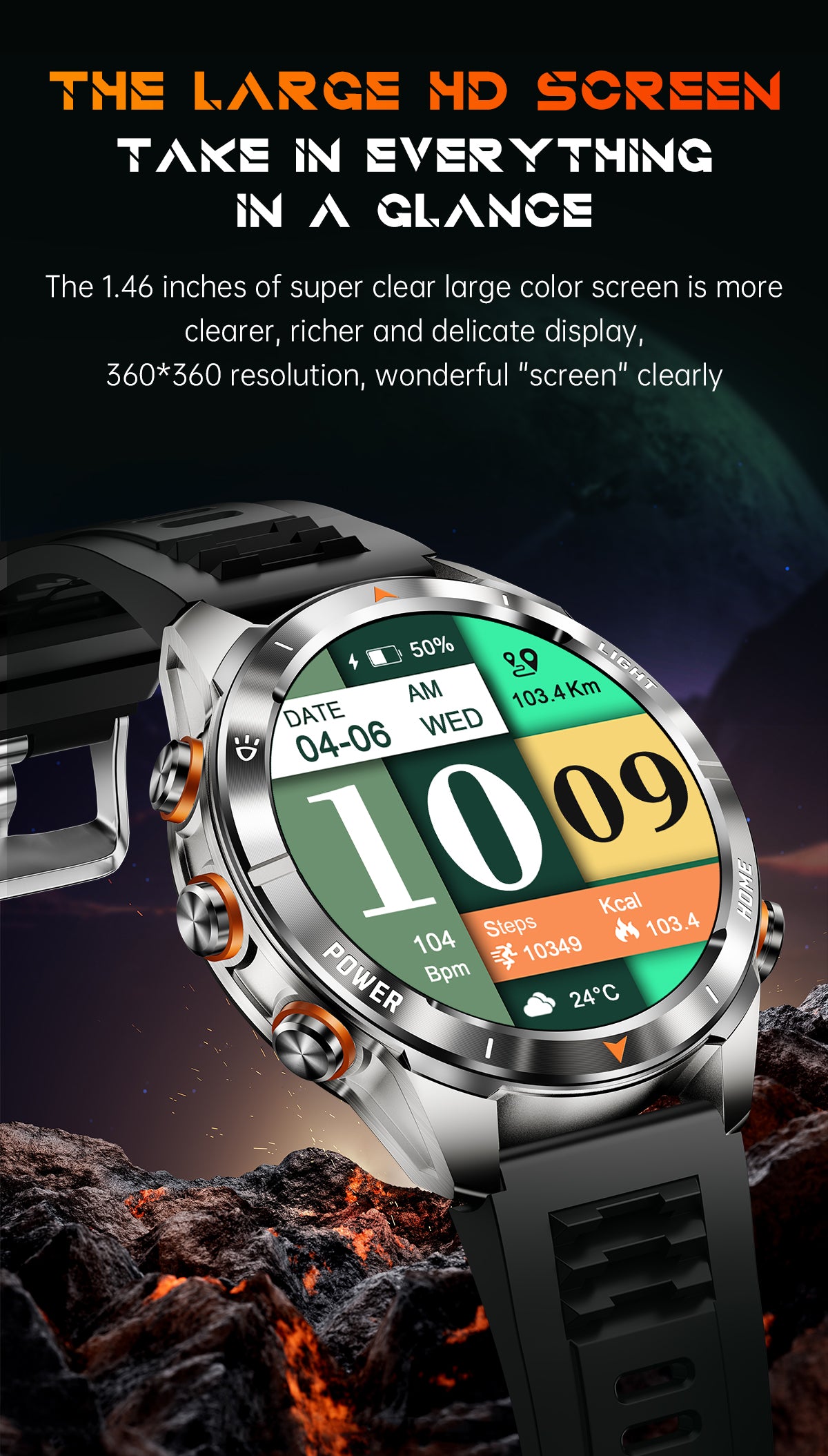 SENBONO KT80 Smartwatch 1.46-inch remote control camera full-screen touch heart rate blood oxygen pressure monitoring + exercise record + sleep / women's health management smartwatch