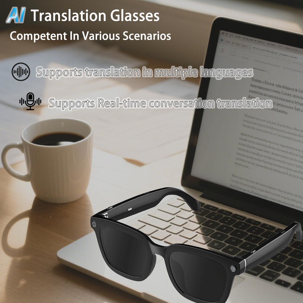 SENBONO V03 Smart ai glasses UV400 anti-ultraviolet round frame video call recording 5MP HD music playback ai object recognition sports smart outdoor sunglasses