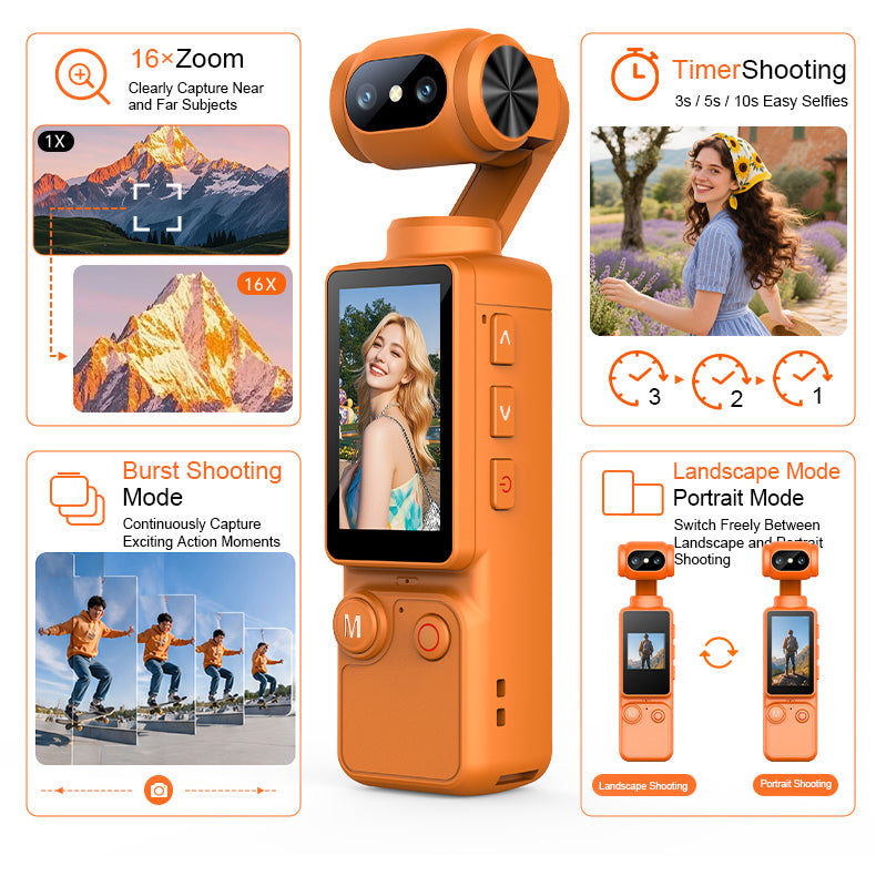 SENBONO A30 4K Ultra HD Pocket Camera Handheld Camcorder 180° Rotatable Lens 2000mAh Battery Support Photo and Video Recording Portable Digital Camera