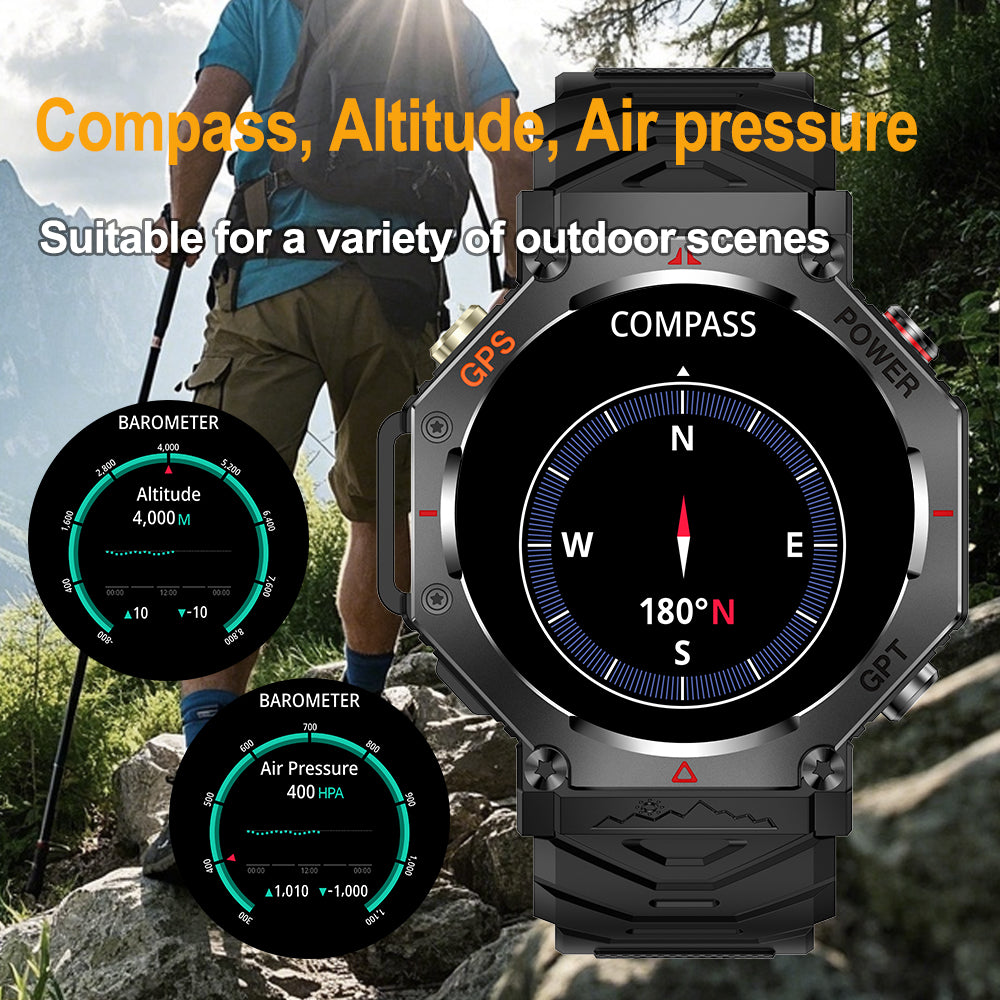 SENBONO Smartwatch KC91 supports AI voice assistant + AI watch face GPS positioning Bluetooth answering, health monitoring and other functions, and is a must-have item for outdoor activities.