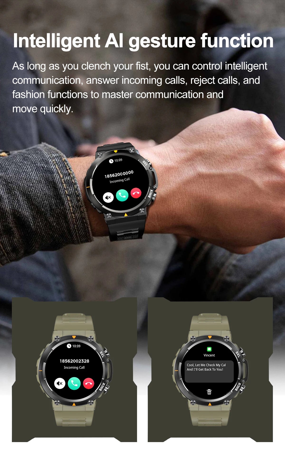 SENBONO MAX18 AMOLED Men's Smart Watch Bluetooth Call 410mAh Big Battery Fitness Tracker Sport Smartwatch for Men Android IOS