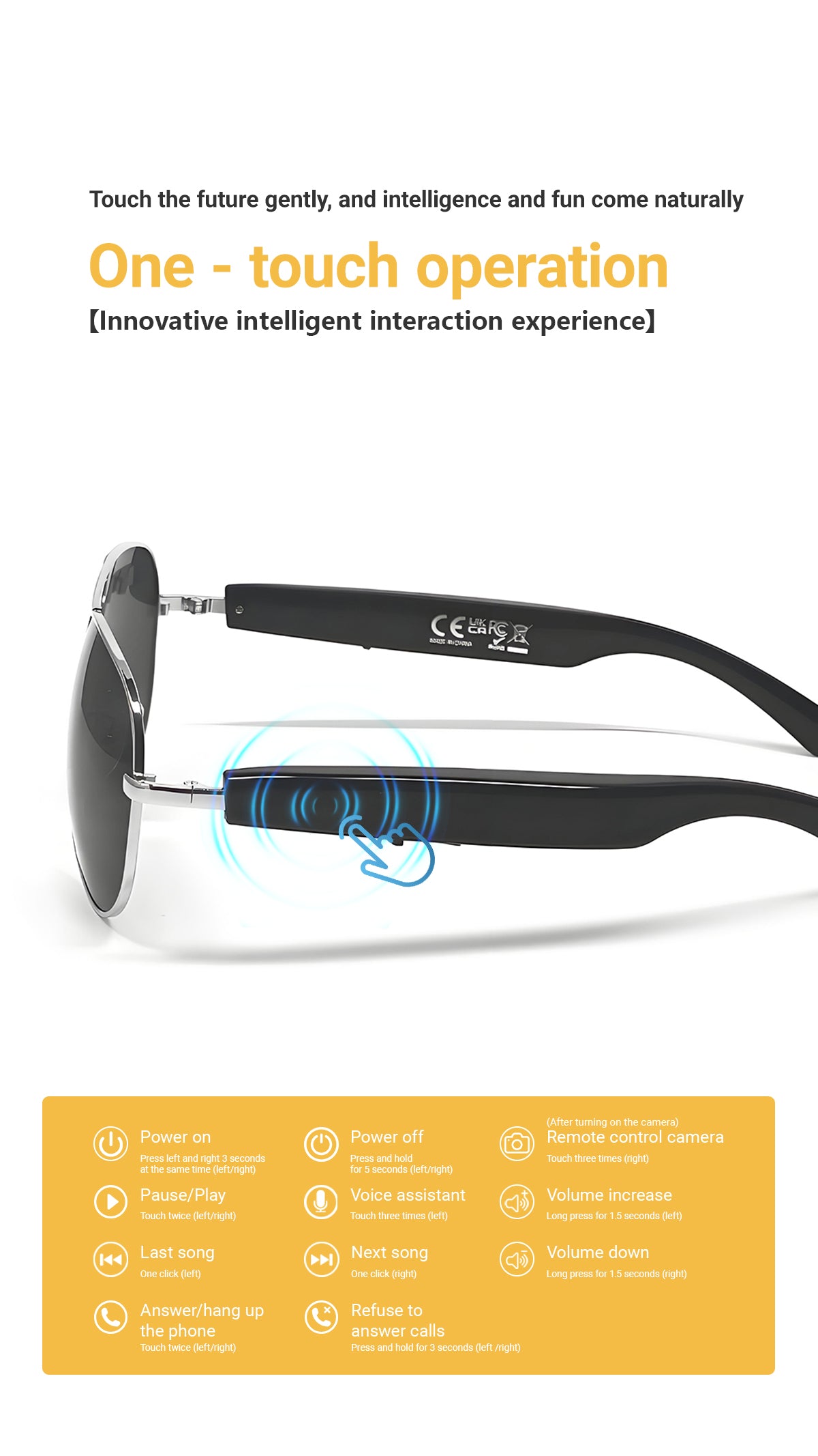 SENBONO Smart AI Translation Glasses F18 Bluetooth Call Voice Assistant Music Playback Headphones Noise Reduction Remote Control Photography Pilot Smart Glasses