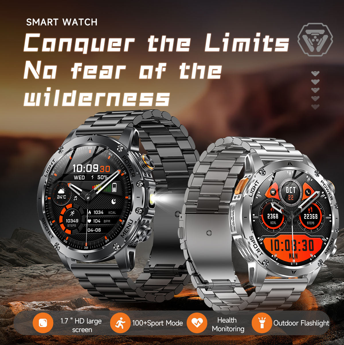 SENBONO smart watch AK87 wireless Bluetooth call 1.7 inches HD high resolution IP67 waterproof, heart rate blood oxygen infrared sensor to measure blood oxygen, richer UI scenes.