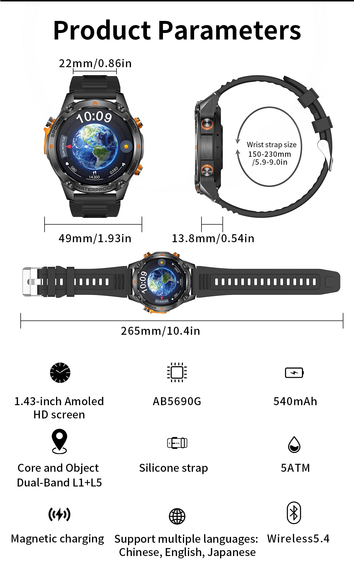 SENBONO Smart Outdoor Watch G100 Sports Watch 1.43 Inch GPS Bluetooth Calling Voice Assistant Remote Camera Fitness Tracker Smart Sports Glasses