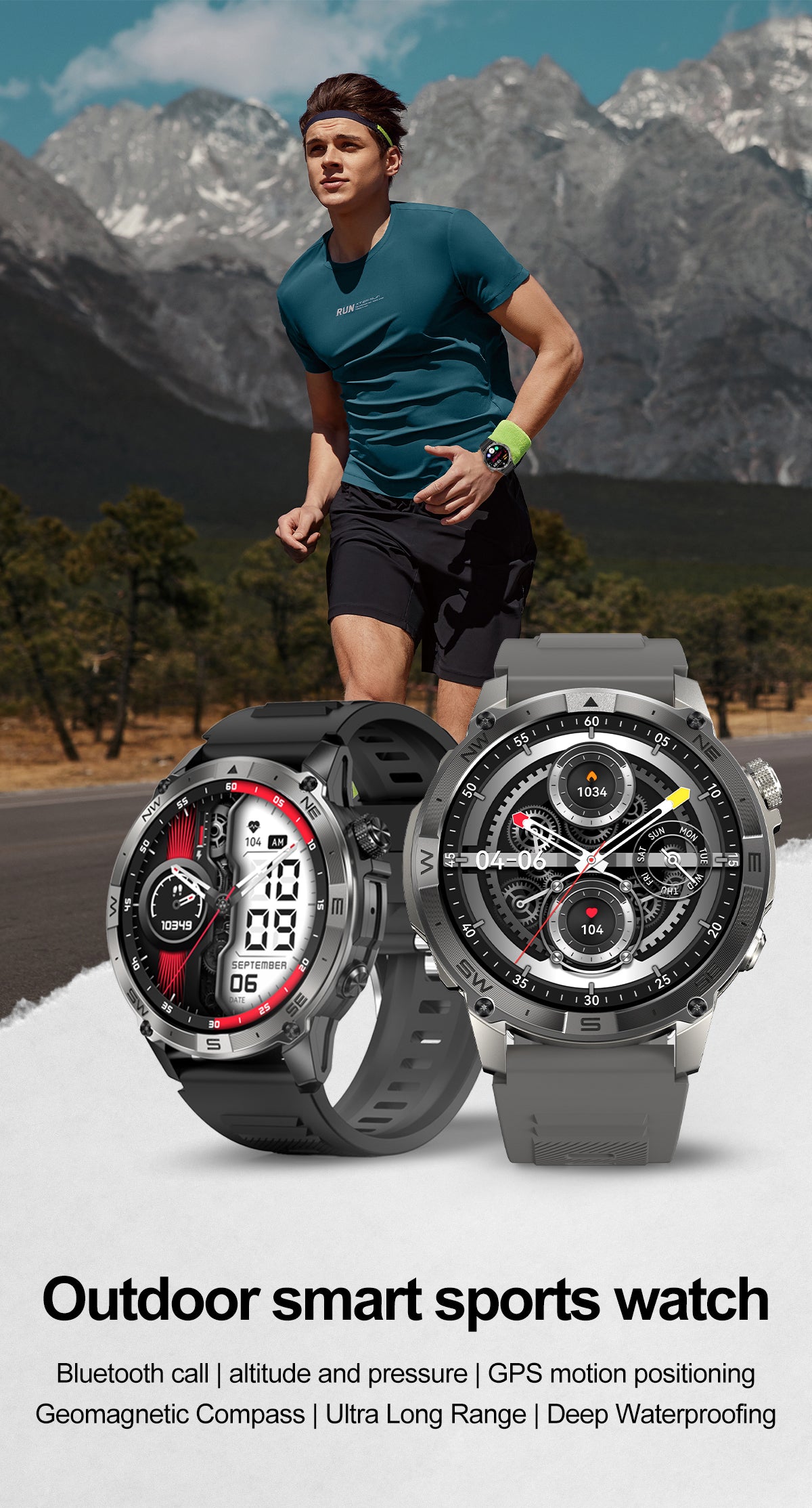 SENBONO smart watch HK08 GPS positioning air pressure compass bluetooth call message push large capacity battery men's outdoor smart watch