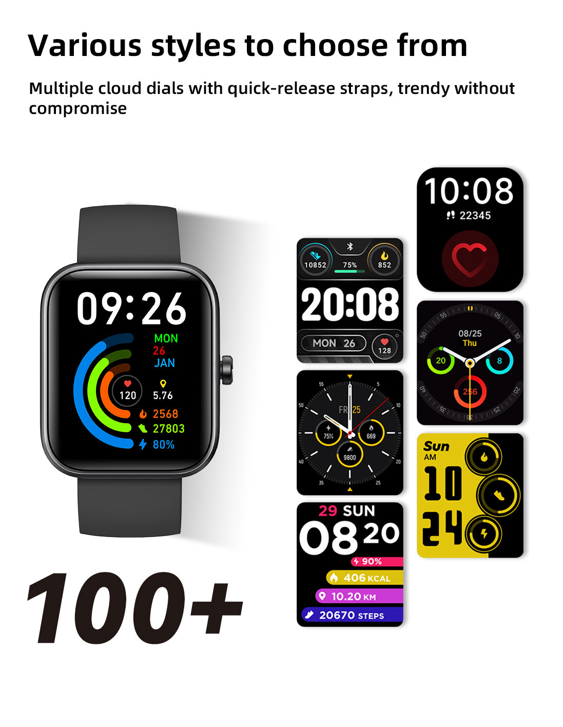 SENBONO Smartwatch IDW25 full screen touch IP68 waterproof 1.83-inch custom dial female health tracking, monitoring heart rate blood oxygen and other health data