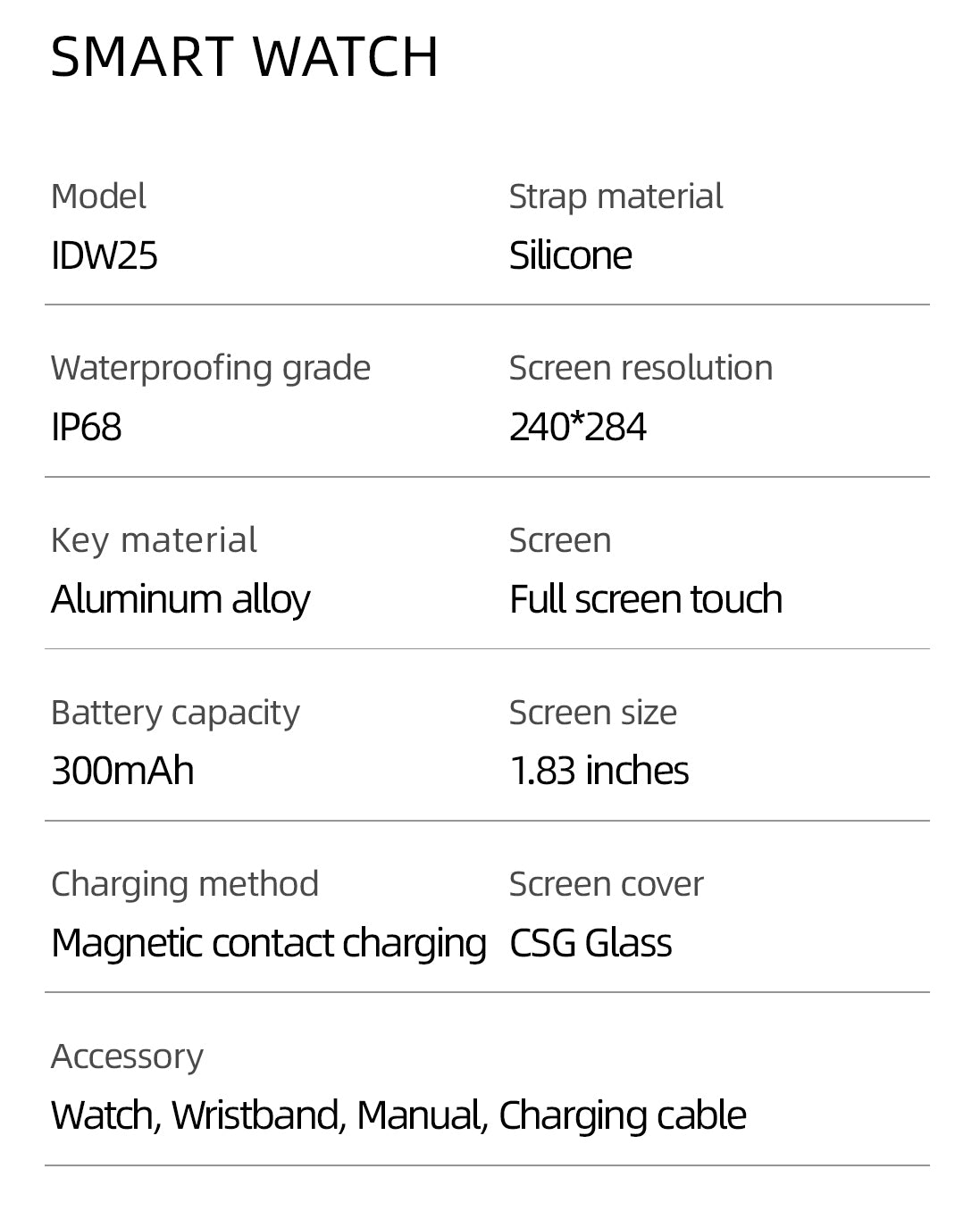SENBONO Smartwatch IDW25 full screen touch IP68 waterproof 1.83-inch custom dial female health tracking, monitoring heart rate blood oxygen and other health data
