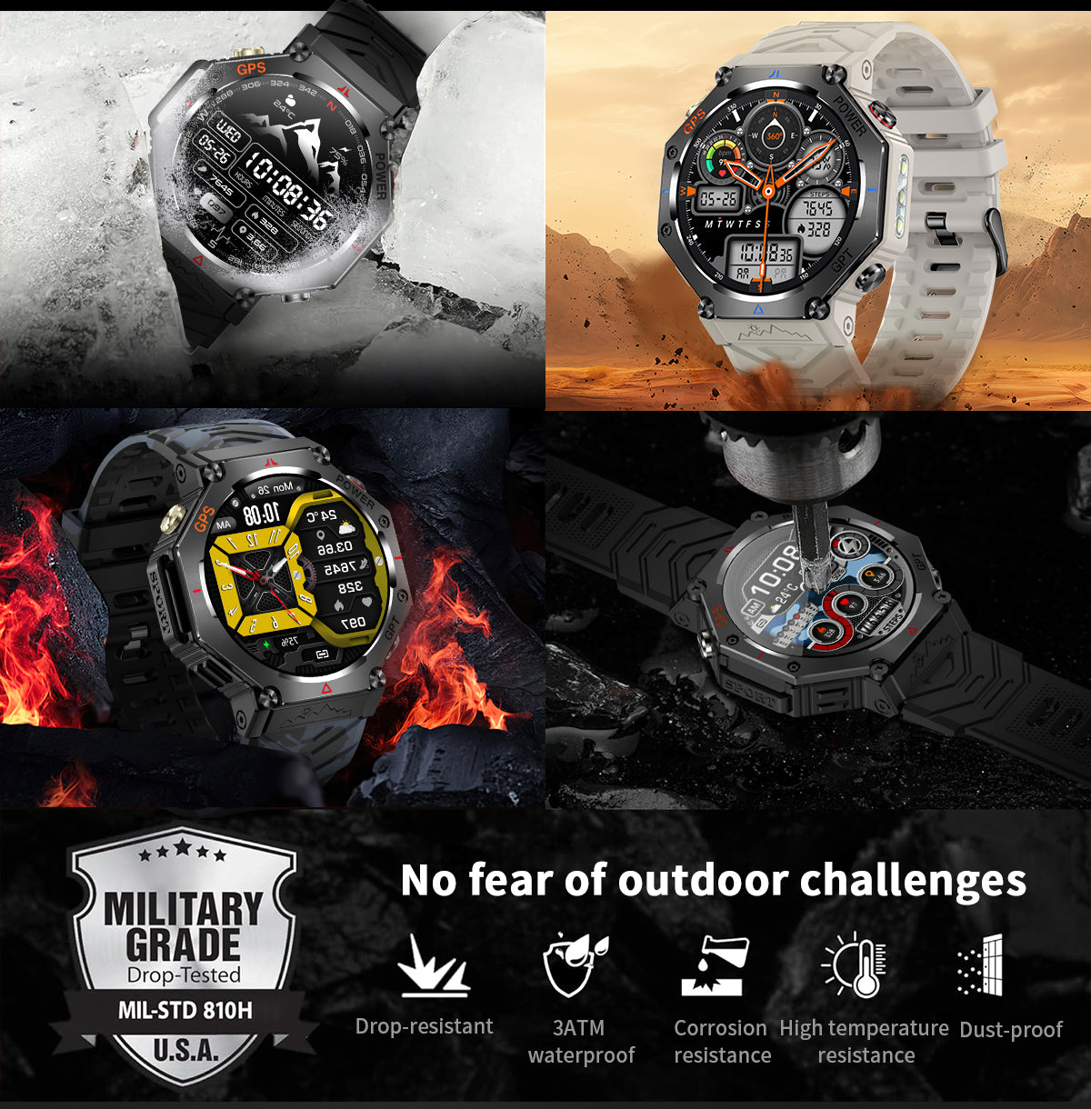SENBONO Smartwatch KC91 supports AI voice assistant + AI watch face GPS positioning Bluetooth answering, health monitoring and other functions, and is a must-have item for outdoor activities.