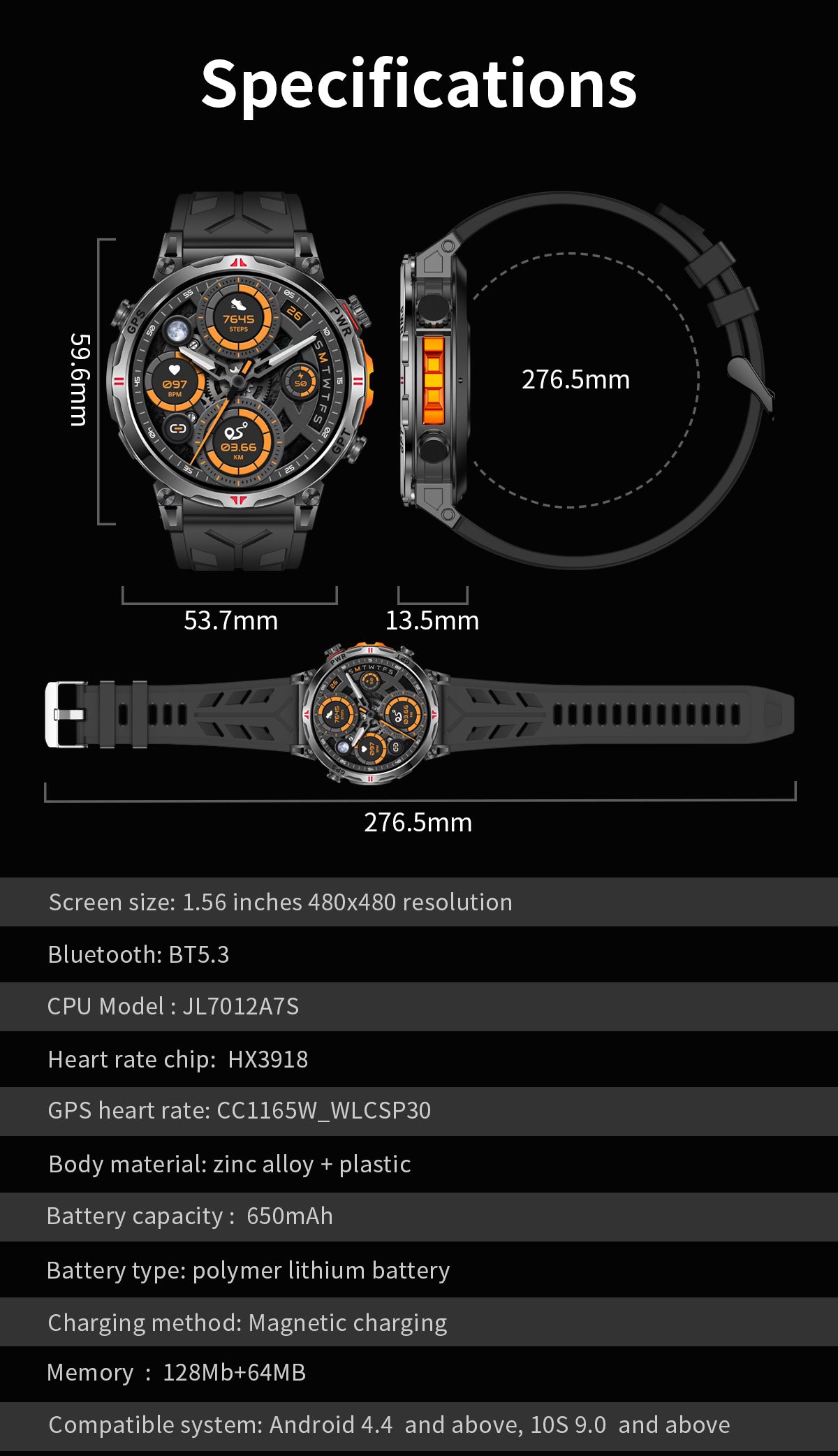 SENBONO Smart Outdoor Watch KC93 GPS Positioning, Bluetooth Calling, Heart Rate and Blood Oxygen Health Analysis Fitness Tracker Cycling Sports Smart Watch is compatible with iOS and Android.