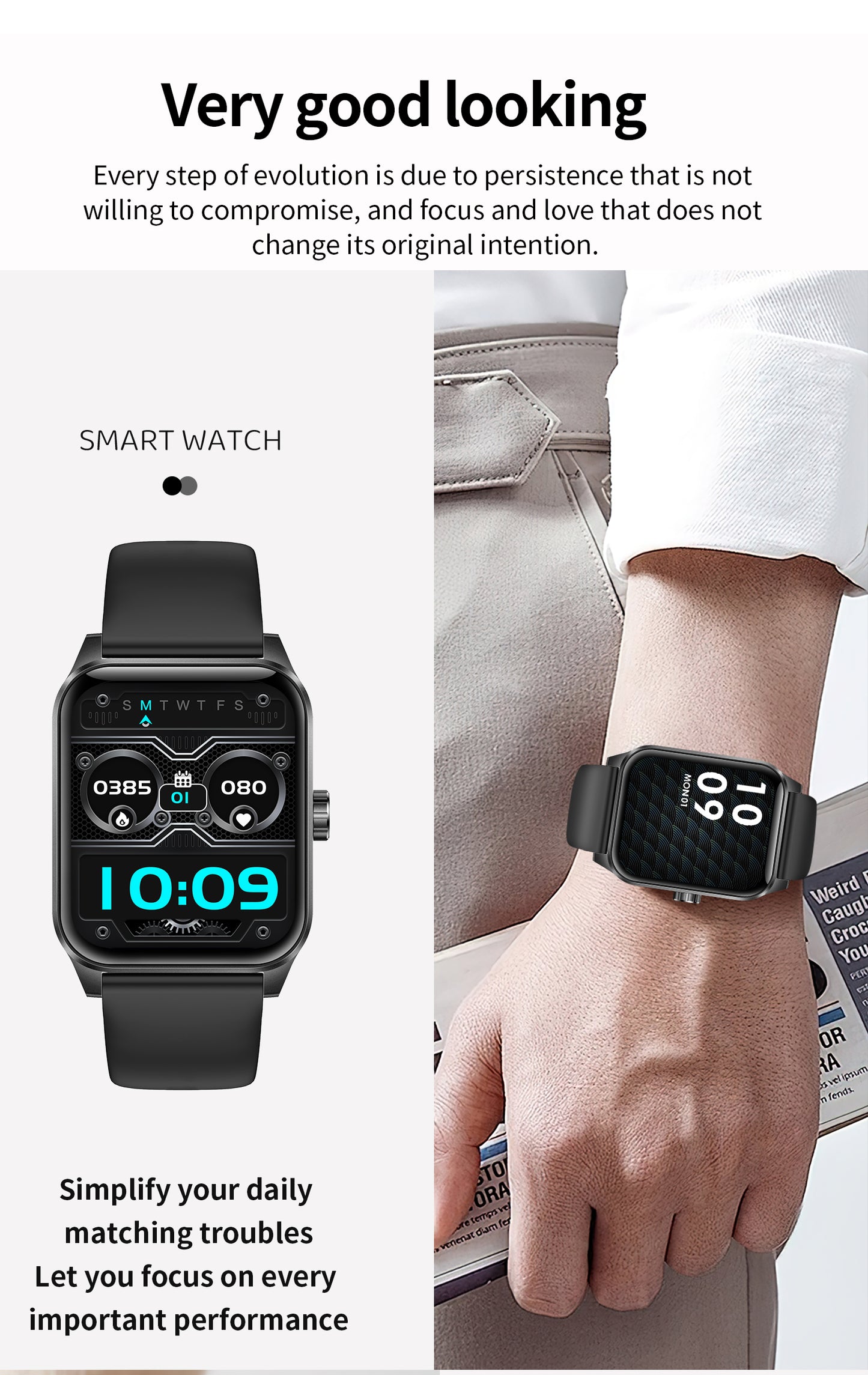SENBONO Smart Watch V25Z Bluetooth Call 1.85 inches 240*284 HD large screen 3D dynamic dial 60HZ high refresh rate IP68 waterproof Daily use Message push Multiple health function monitoring
