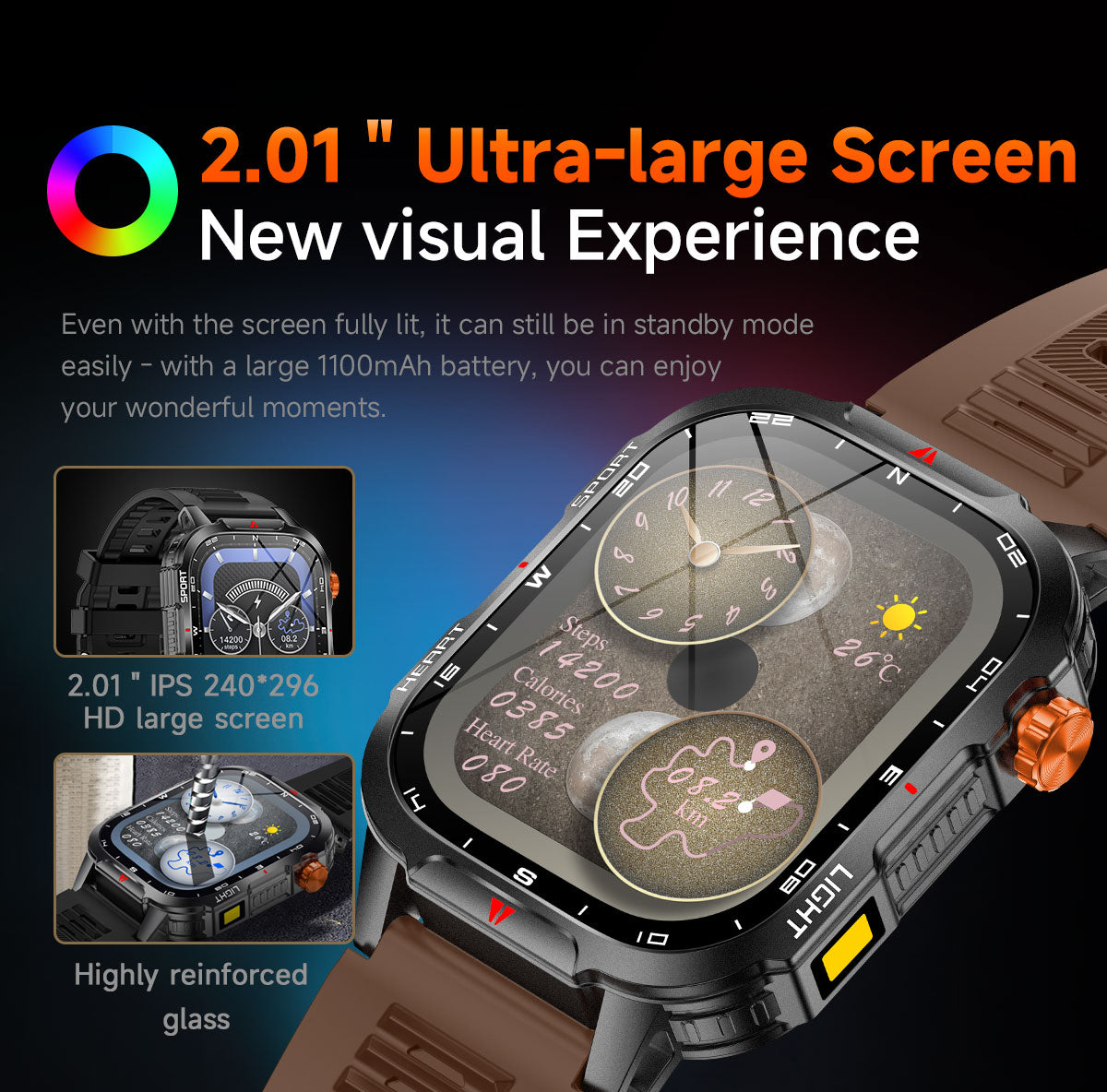 SENBONO V35 smart watch 1100mAH large battery long-lasting life Bluetooth call heart rate blood oxygen function monitoring outdoor smart sports watch