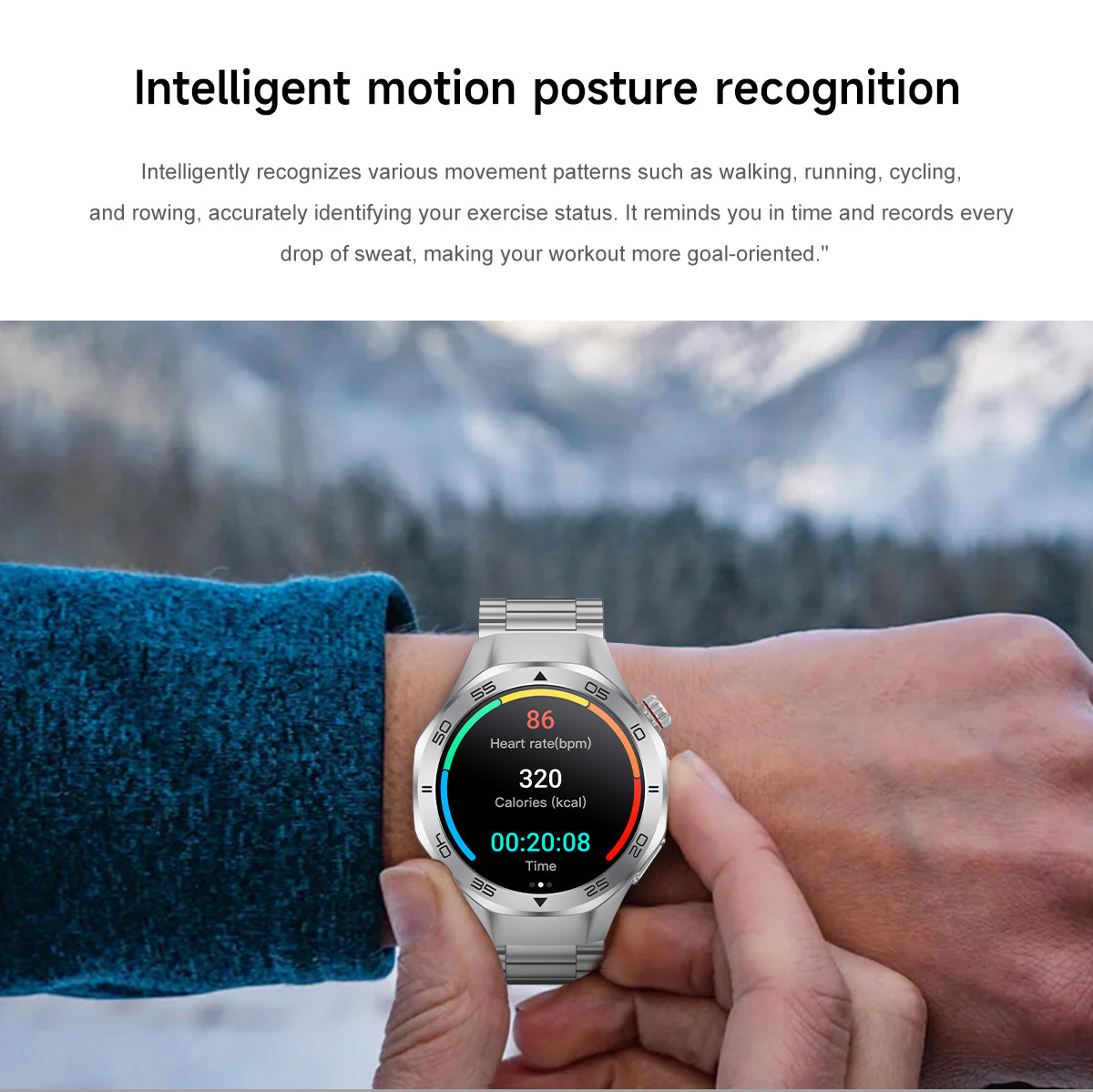 SENBONO Android Smartwatch damen C10 features GPS, a compass, wireless calling, heart rate and blood oxygen monitoring, multiple sports function modes, and a 1.53-inch IPS HD screen suitable for outdoor use.