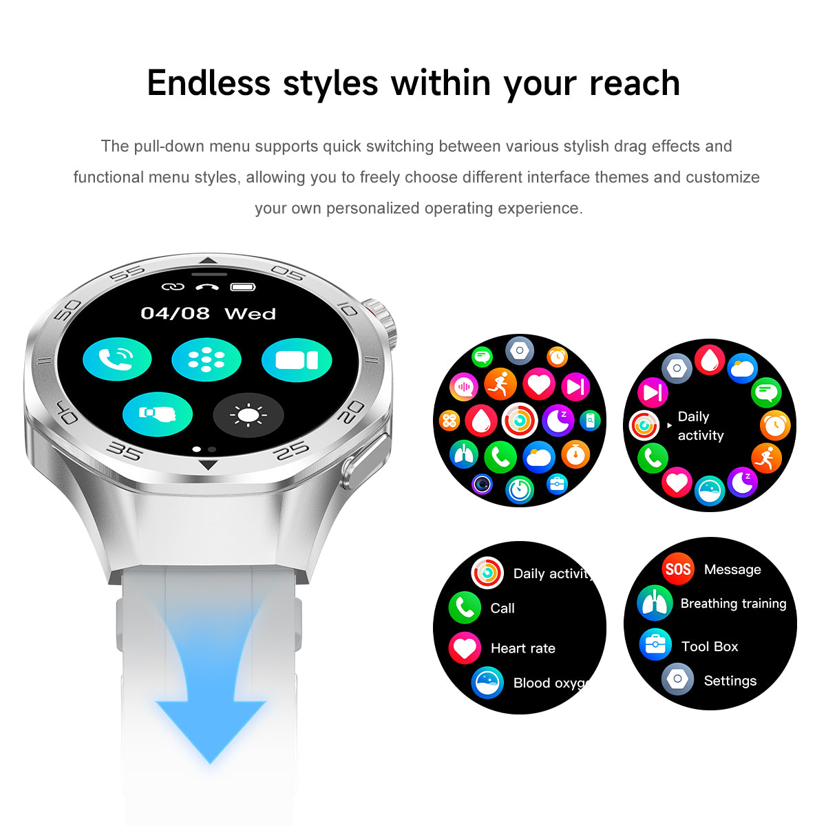 SENBONO Android Smartwatch damen C10 features GPS, a compass, wireless calling, heart rate and blood oxygen monitoring, multiple sports function modes, and a 1.53-inch IPS HD screen suitable for outdoor use.