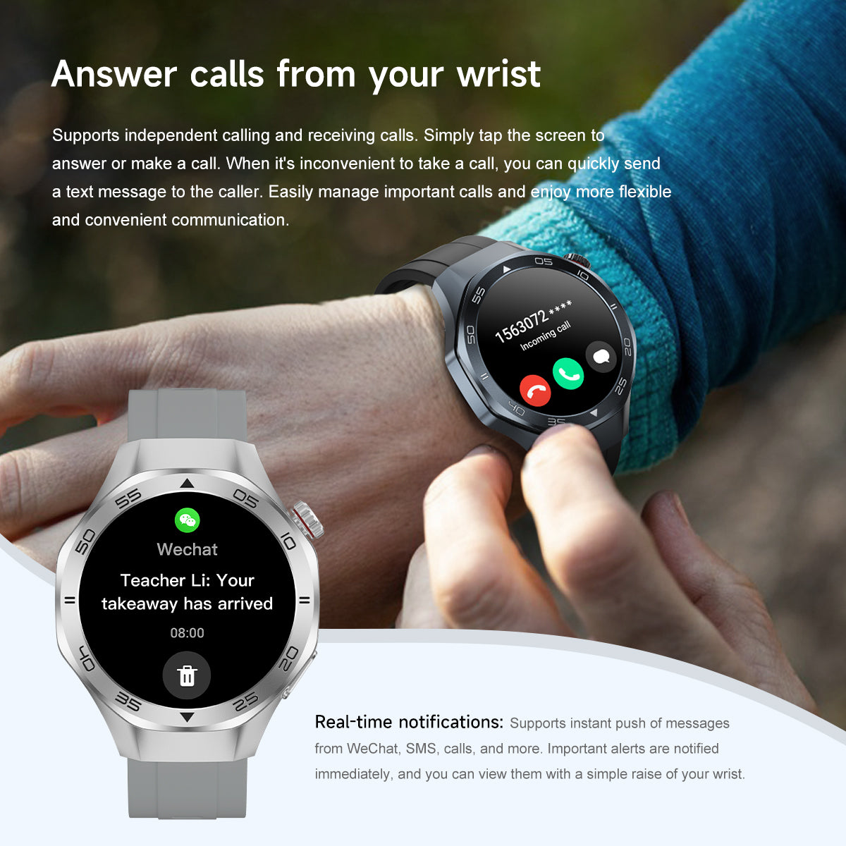 SENBONO Android Smartwatch damen C10 features GPS, a compass, wireless calling, heart rate and blood oxygen monitoring, multiple sports function modes, and a 1.53-inch IPS HD screen suitable for outdoor use.