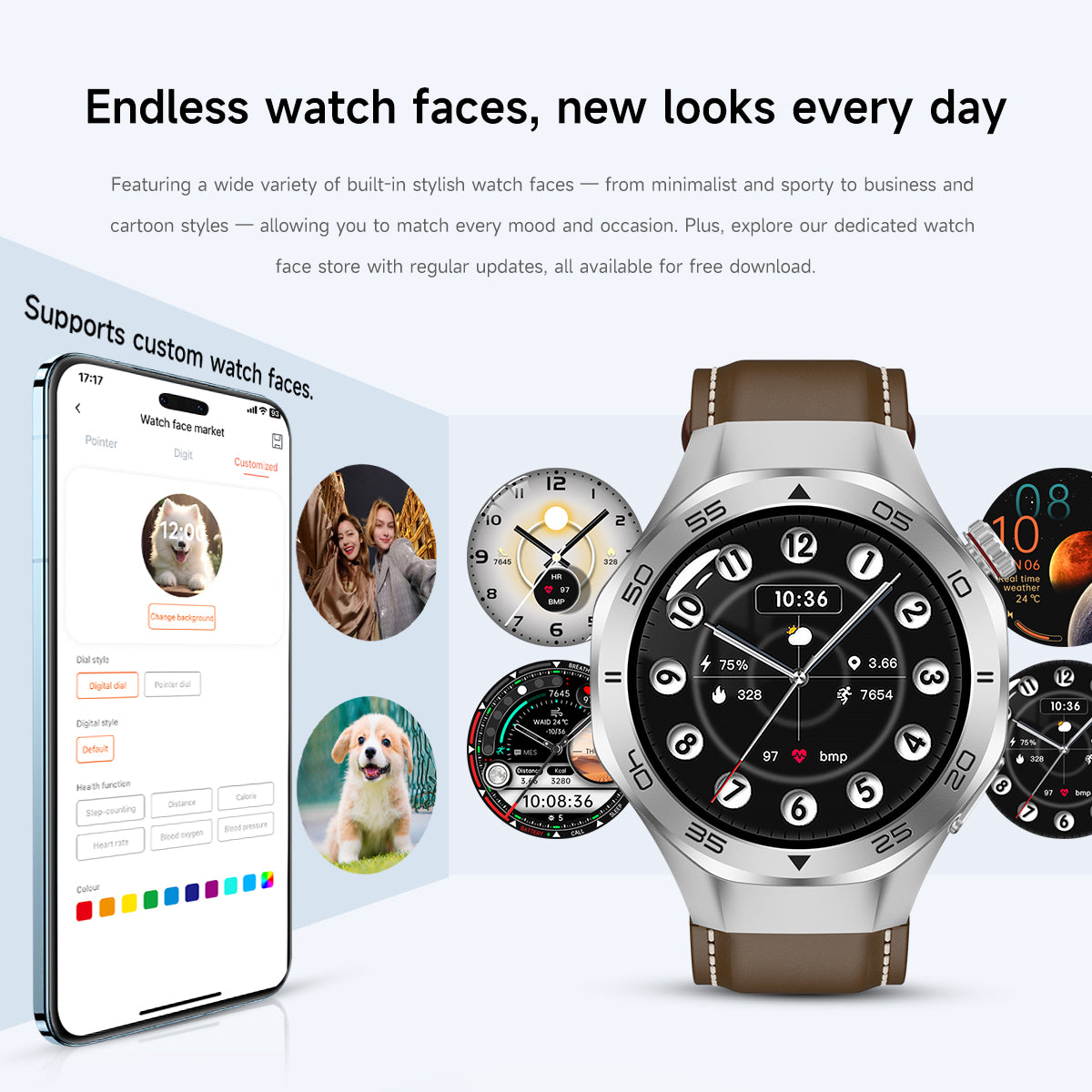 SENBONO Android Smartwatch damen C10 features GPS, a compass, wireless calling, heart rate and blood oxygen monitoring, multiple sports function modes, and a 1.53-inch IPS HD screen suitable for outdoor use.