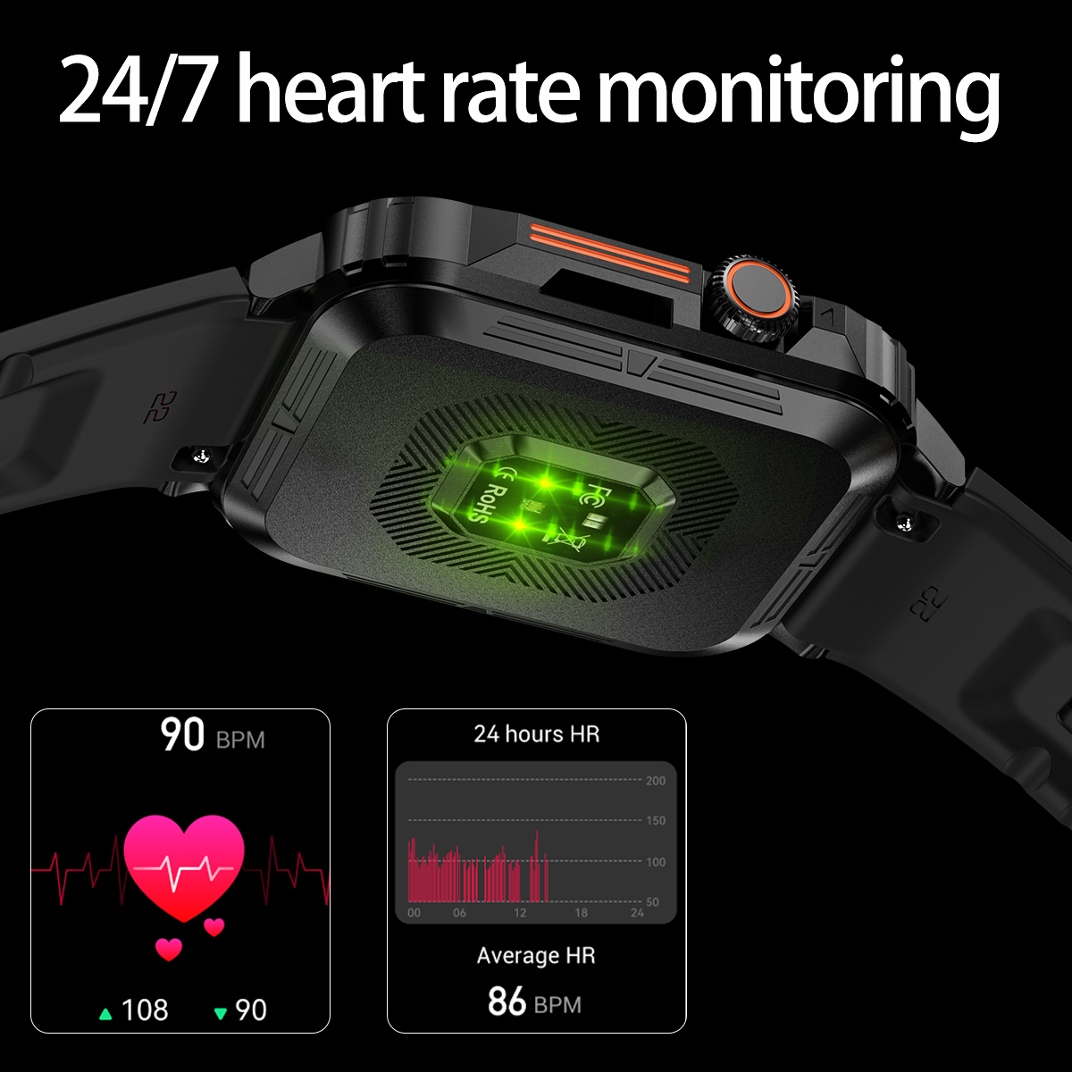 SENBONO Smartwatch L81 encoder 1.95 inches, supports heart rate Blood oxygen and other monitoring, step counting and other functions, two colors optional